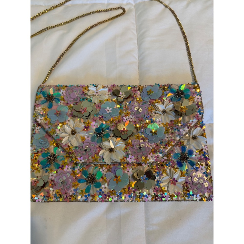 Charming Charlie RSVP Clutch crossbody womens Multicolor Floral Sequin Beaded